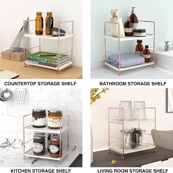 Desktop Cosmetics Storage Rack Rose Gold 2 Layers Bathroom Makeup Organizer - Picture 2 of 16